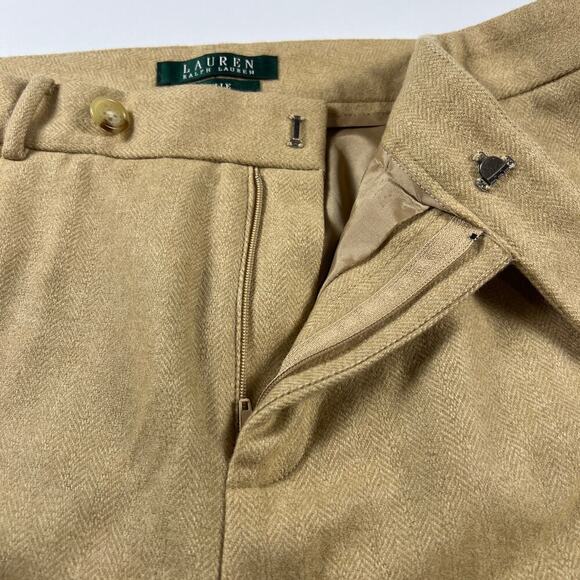 Lauren by Ralph Lauren Adelle Virgin Wool Tan Herringbone Dress Pants Size 8 - Picture 4 of 12